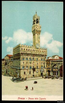 Tarjeta postal a color de la Piazza della Signoria de Florencia editada por Ferdinando Gobbato en...