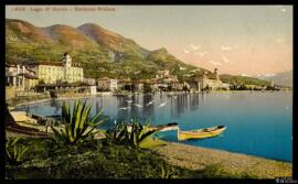 Tarjeta postal a color de vista panorámica de Gardone Riviera junto al Lago di Garda editada por ...