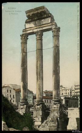 Tarjeta postal a color de las ruinas del Templo de Cástor y Pólux de Roma editada por Ernesto Ric...