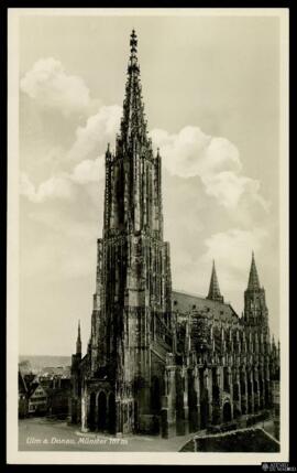 Tarjeta postal de vista exterior de la Catedral de Ulm am Donau, fotografía y edición del Atelier...