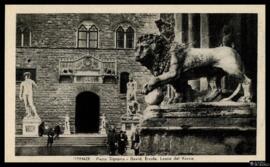 Tarjeta postal del monumento escultórico del Leone de Faminio Vacca en la Piazza Signoria de Flor...