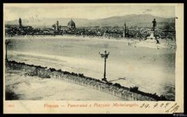 Tarjeta postal circulada de vista panorámica del Piazzale Michelangelo remitida al Monsieur P. H ...