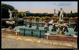 Tarjeta postal a color del lago Vasca dell'Isolotto del Jardín de Bóboli editada por Cesare Capel...