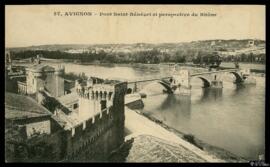 Tarjeta postal de vista panorámica del Pont St-Bénézet sobre el río Ródano en Aviñón editada por ...