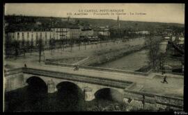 Tarjeta postal de vista panorámica del Promenade du Gravier y el río Jordanne a su paso por Auril...