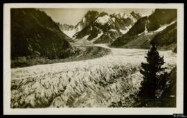 Tarjeta postal circulada de vista del paisaje del glaciar de la Mer de glace en Chamonix-Mont-Bla...