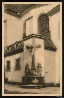 Tarjeta postal del crucifijo de la Kreuzbergkapelle en Bonn editada por el Hermann A. Peters Kuns...