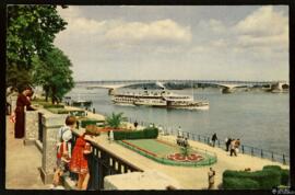 Tarjeta postal a color del Rheinbrücke en Bonn editada por el Hans Andres Verlag