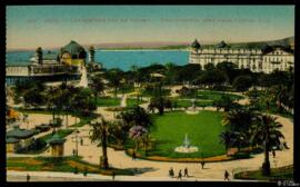 Tarjeta postal a color de vista panorámica de los Jardines de Niza desde el Casino editada por Lé...