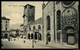 Tarjeta postal de vista exterior del Palacio de Broletto y la Catedral de Como editada por R. E. ...