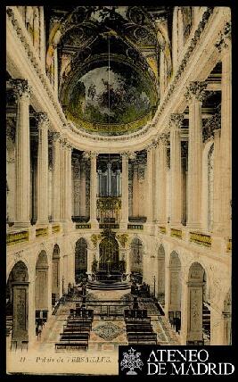 Tarjeta postal a color de vista interior de la Capilla del Palacio de Versalles editada por los N...