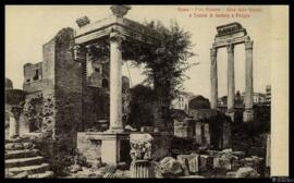 Tarjeta postal de las ruinas del la Casa de las Vestales y el Templo de Cástor y Pólux o Templo d...