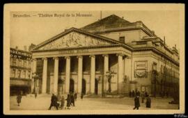 Tarjeta postal circulada de vista exterior del Teatro Real de la Moneda de Bruselas remitida a la...