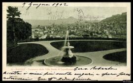 Tarjeta postal circulada de vista panorámica de Nápoles desde la Villa Real de Capodimonte editad...