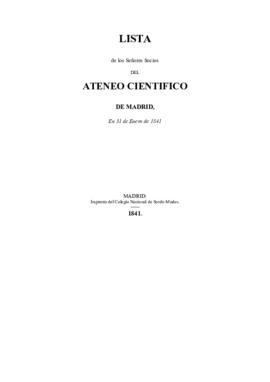 Lista alfabética de los Señores Socios del Ateneo Científico, Literario y Artístico de Madrid en ...