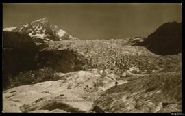 Tarjeta postal de vista del paisaje y alpinistas en el glaciar de Bossons en Chamonix-Mont-Blanc ...