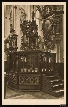 Tarjeta postal de la pila bautismal de la Marienkirche en Lübeck