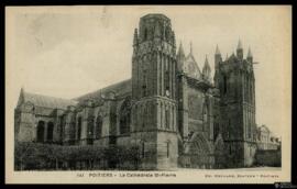 Tarjeta postal de vista exterior de la Basílica Catedral de San Pedro de Poitiers editada por Ch....