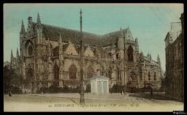 Tarjeta postal a color de vista exterior de la Basílica de San Miguel o Saint-Michel en Burdeos e...