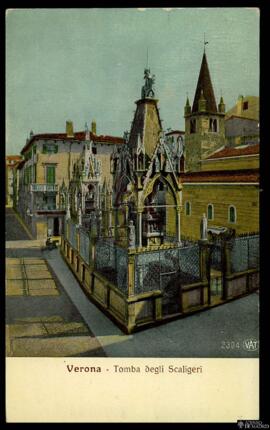 Tarjeta postal policromada de los Arche scaligere, monumentos funerarios de la familia Scaligeri ...