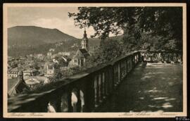 Tarjeta postal de terraza en el Neues Schloss de Baden-Baden editada por el Verlag von Emil Hartmann