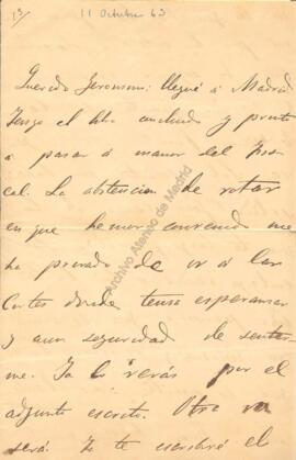 1863-10-11. Carta de Emilio Castelar a Jerónimo Amat