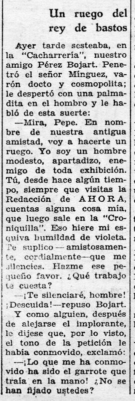 1931-12-27. Anécdota de Pérez Bojart y la "Croniquilla" del diario Ahora. Ahora (Madrid)