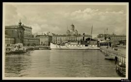 Tarjeta postal de vista panorámica de Helsinki desde el puerto del sur o  Etelä-satama