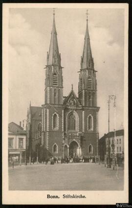 Tarjeta postal de la Stiftskirche en Bonn editada por el Kunstverlag Wilhelm Köhler