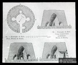 Cerdeña. Planta y secciones de Nouraghe de Zuri . (Dibujo de Gouin)