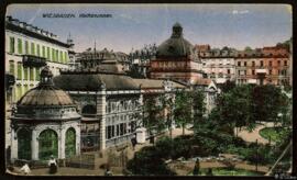 Tarjeta postal a color de la Kochbrunnen de Wiesbaden con carta no circulada en francés al verso ...