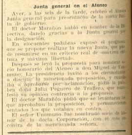 1930-03-29. Unamuno, socio de honor del Ateneo de Madrid. Presentación de la nueva Junta de Gobie...