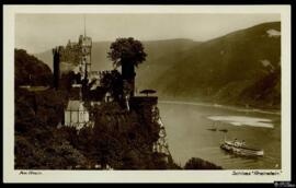 Tarteha postal de vista panorámica del Castillo de Rheinstein, cerca de Trechtingshausen, editada...