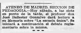 1931-10-31. Anuncio de la Memoria de la Sección de Pedagogía, por José Ballester Gozalvo. Ahora (...