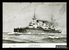 Barco de batalla francés "Charlemagne" . (Dibujo de W. Fred Mitchell. 1900)
