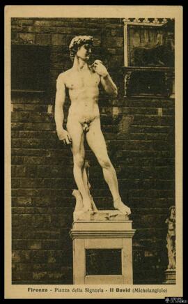 Tarjeta postal del David de Miguel Ángel o Michelangelo Buonarroti en la Piazza della Signoria de...