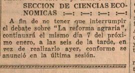 1931-12-30. Se pospone el debate sobre la reforma agraria. El Liberal (Madrid)