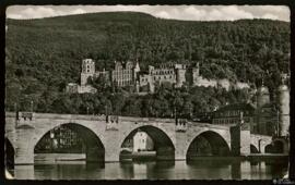 Tarjeta postal circulada de vista panorámica del Castillo de Heidelberg editada por el Kunstverla...