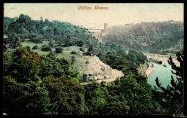 Tarjeta postal a color de vista del paisaje de los alrededores del Puente Colgante de Clifton en ...