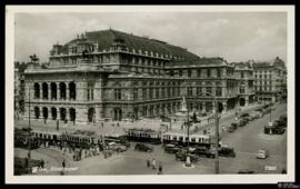 Tarjeta postal de vista exterior de la Ópera Estatal de Viena o Wiener Staatsoper