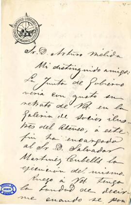 Carta de José Pérez de Acevedo a Arturo Mélida