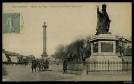 Tarjeta postal circulada del monumento escultórico al Papa Silvestre II y la Columna Montryon en ...