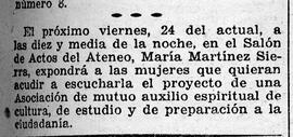 1931-07-22. Anuncio de conferencia de María Martínez Sierra sobre el proyecto de una asociación f...