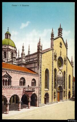 Tarjeta postal a color de vista exterior de la Catedral de Como editada por Cesare Capello en Milán