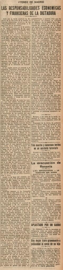 1930-07-04. Extracto de la discusión sobre responsabilidades económicas de la dictadura . El Libe...