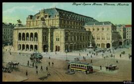 Tarjeta postal a color de vista exterior de la Ópera Estatal de Viena o Wiener Staatsoper