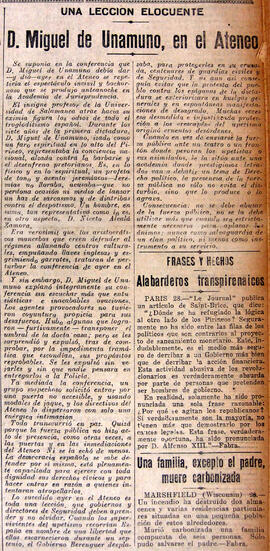 1931-03-29. Miguel de Unamuno, en el Ateneo. El Liberal (Madrid)