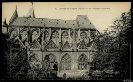 Tarjeta postal de vista exterior de la Iglesia de Saint-Séverin de París desde el antiguo Cemente...