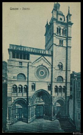 Tarjeta postal de vista exterior de la fachada principal de la Catedral de San Lorenzo de Génova ...