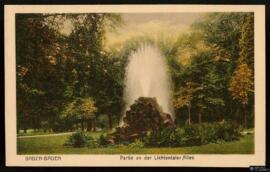 Tarjeta postal a color de fuente en el parque Lichtentaler Allee de Baden-Baden editada por el Ve...